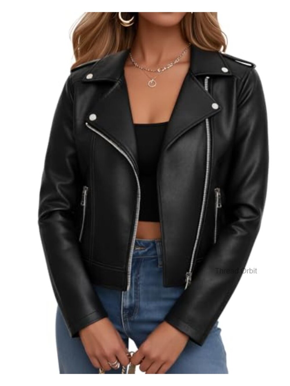 Faux Leather Cropped Moto Jacket Women Short Zip Up Concert Outfit